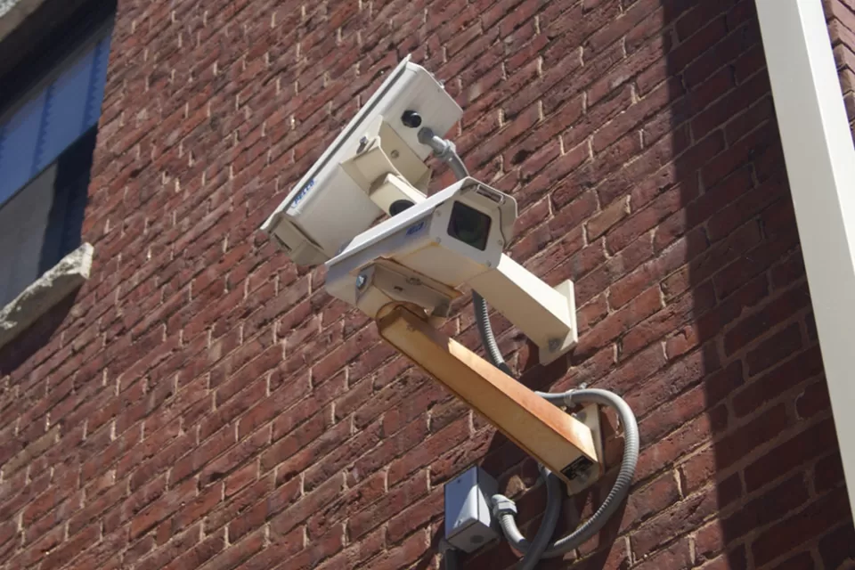 Security cameras on a building